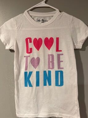 Girls' White 'Be Kind' Graphic Tee with Pink & Blue Print